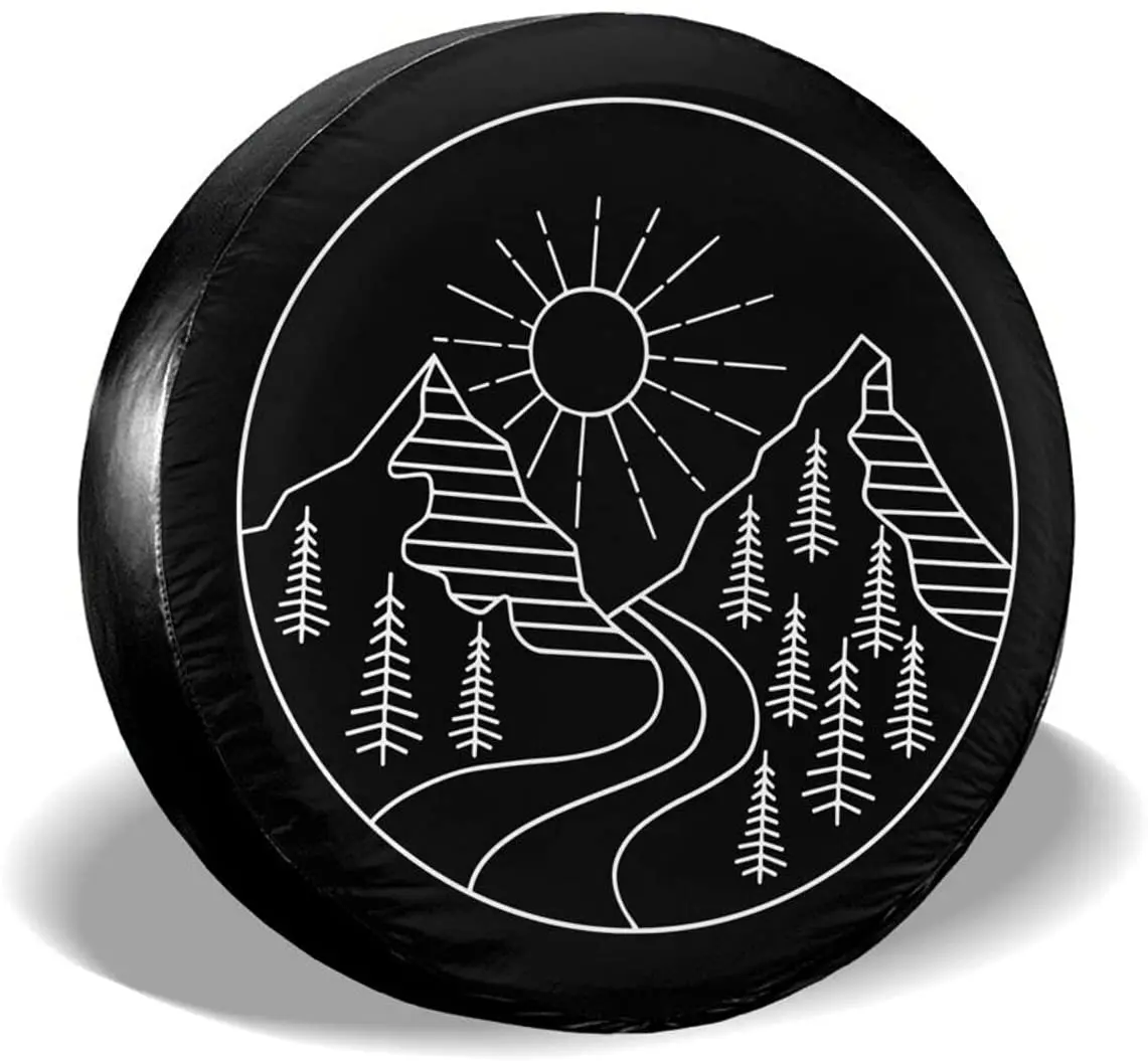 

Uckoq Mountain Sun and Tree Jane Design Camping Spare Tire Cover Protectors Weatherproof Universal Wheel Tire Covers for Rv SUV