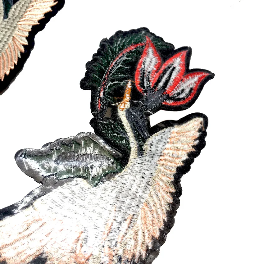 1 пара вышитая аппликация в виде красного журавля с птицами нашивки для одежды