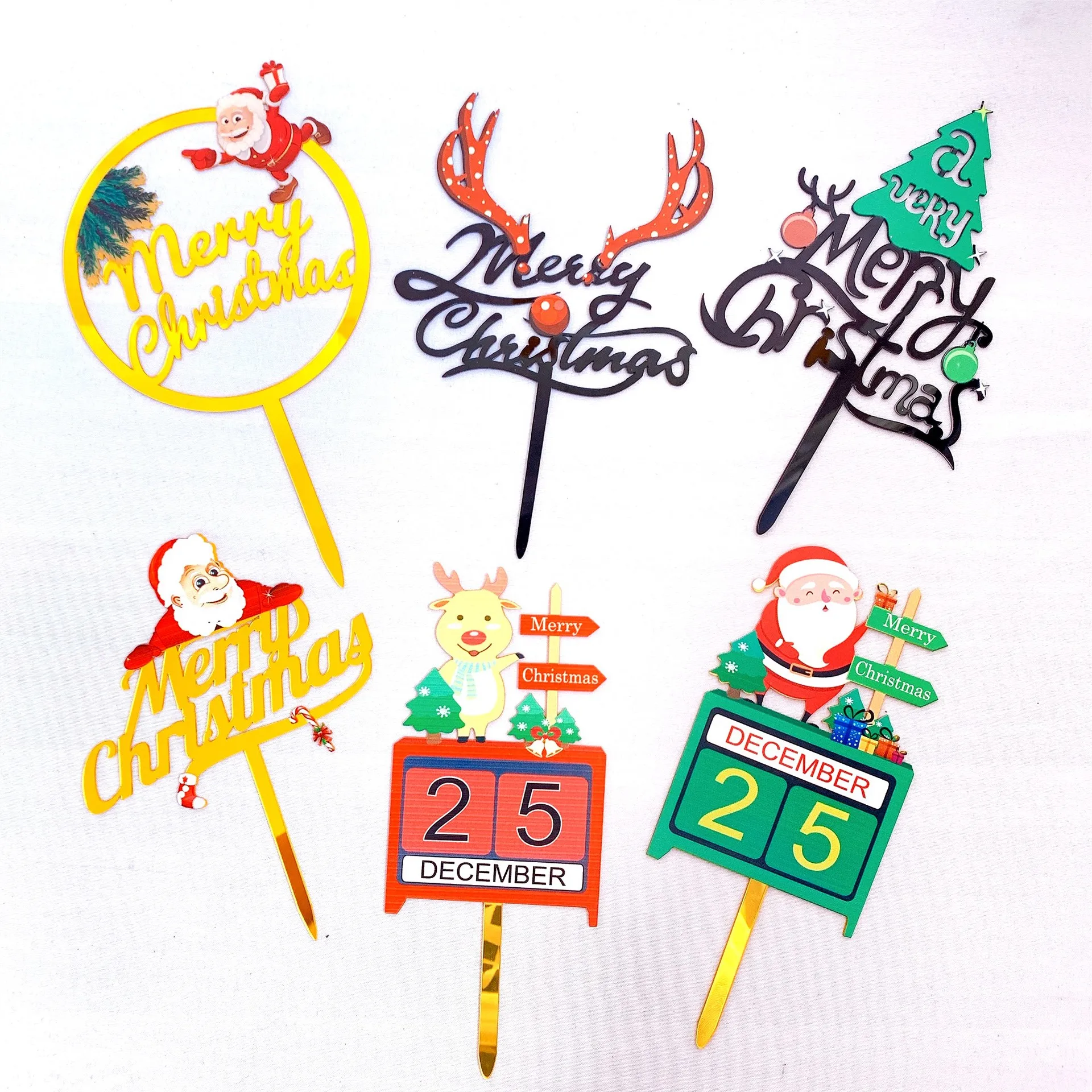 

Санта-Клаус торт Топпер Лось веселая Рождественская елка письмо счастливый новый год золотой акриловый кекс топперы флаги вечерние Diy торт ...