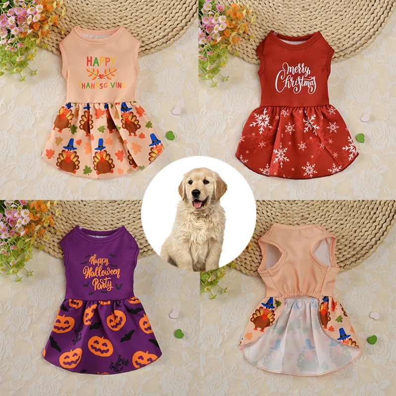

2021 Cute Princess Dresses Universal Sweet Pet Supplies Small Floral Printed Dog Dresses Pet Dog Wedding Printed Dresses