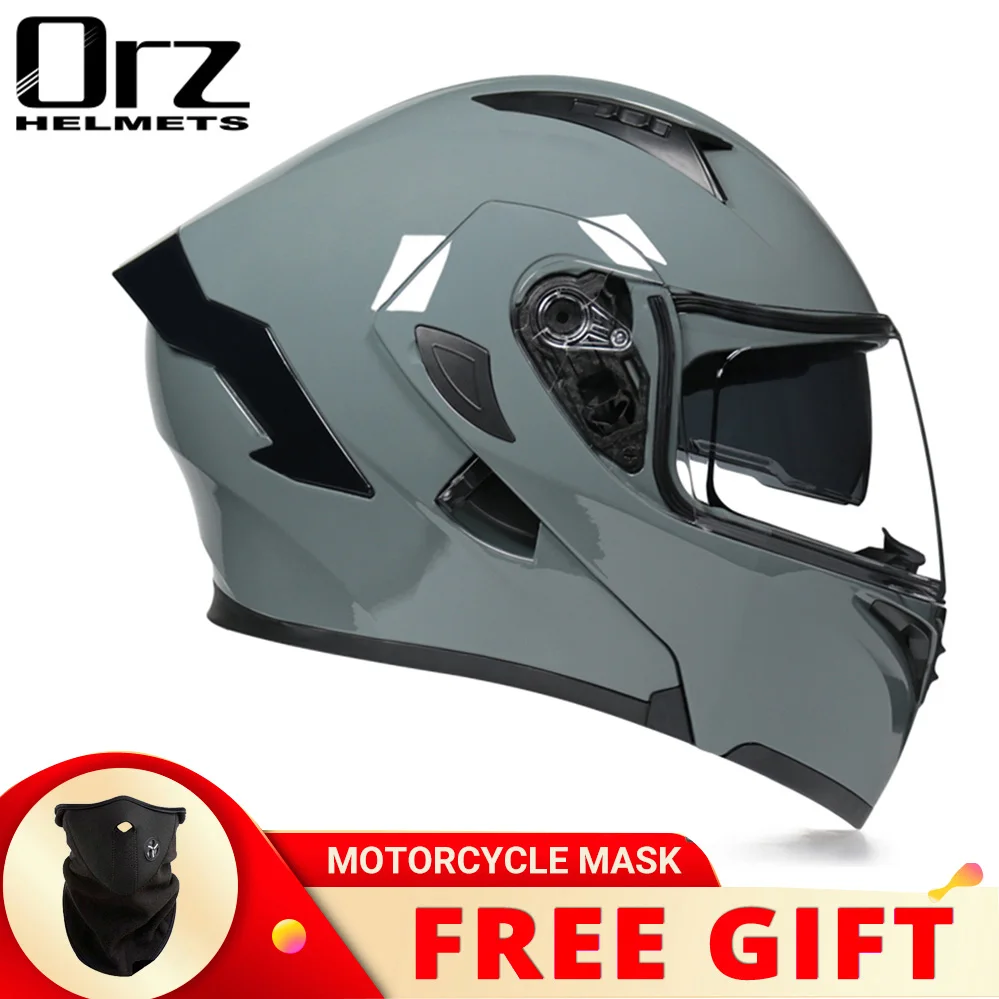 Orz-Casco Modular abatible hacia arriba para hombre y mujer, protector de cabeza de motocicleta con doble Visor, de seguridad, para Motocross y carreras, aprobado por DOT