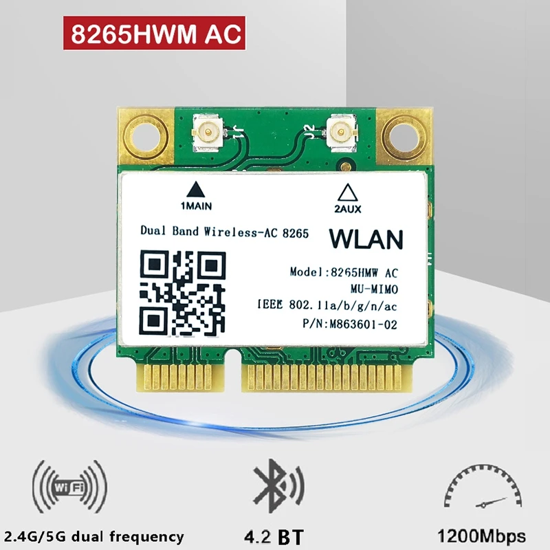 

8265 AC WiFi Card Support MU-MiMO 1200M 2.4/5G Mini PCIE Bluetooth 4.2 for Win7 Win 8 Win 10 Linux