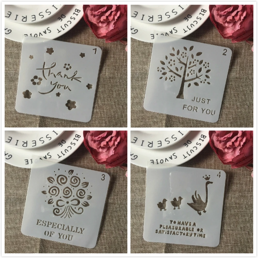 4 шт./компл. 13 см Дерево Гусь спасибо DIY слойные трафареты живопись Скрапбукинг