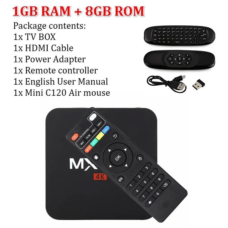 T tv BOX MX Pro 4K Android tv Box IP tv Android 7,1 OS 1GB 8GB RK3229 4K 2,4 GHz wifi четырехъядерный Smart tv Box медиаплеер - Цвет: 1G C120 Air Mouse