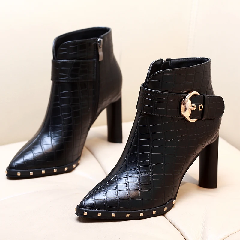 

DropShipping New Women Fashion Boots Autumn Winter Shoes Microfiber Leather High Heel Ankle Boots Pointed Toe Shoes CH-B0135