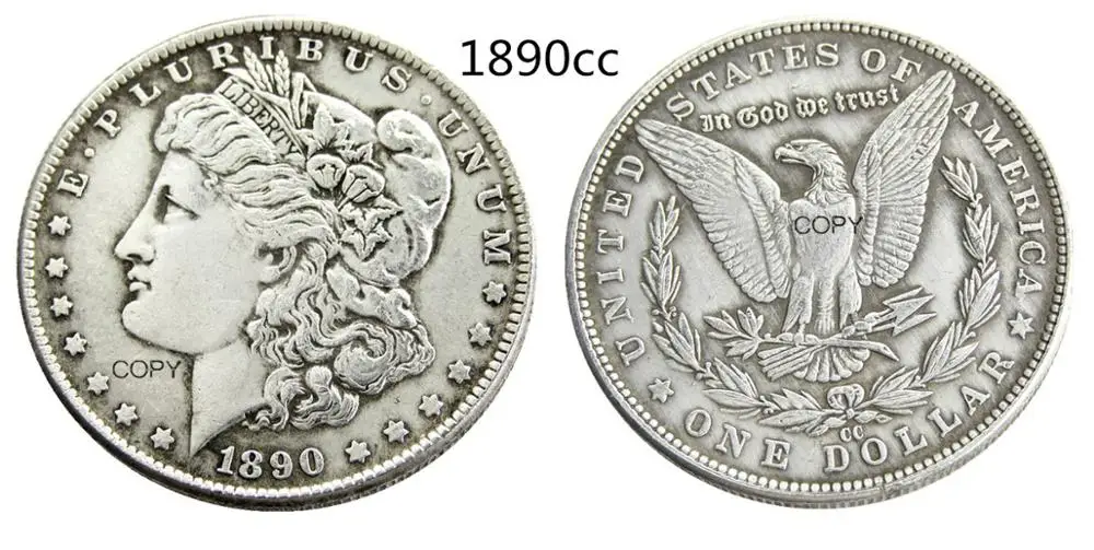

US 1890-CC Morgan Dollar Copy Coin Silver Plated