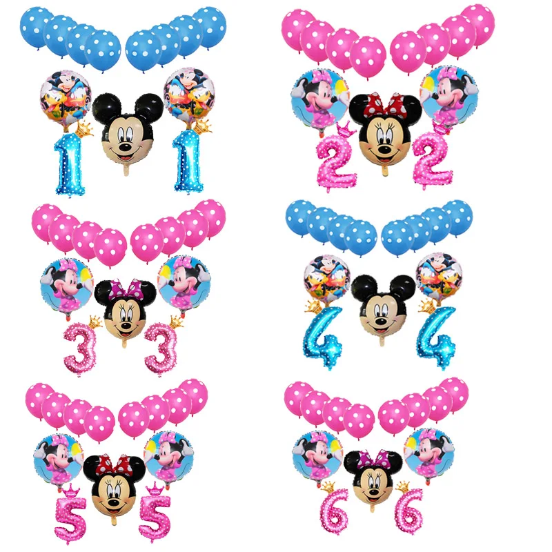 13pcs/lot Mickey Minnie Foil Balloons Set Boys &Girls Birthday Party Decorations Kids Toys Air Globos Baby Shower Number Balloon