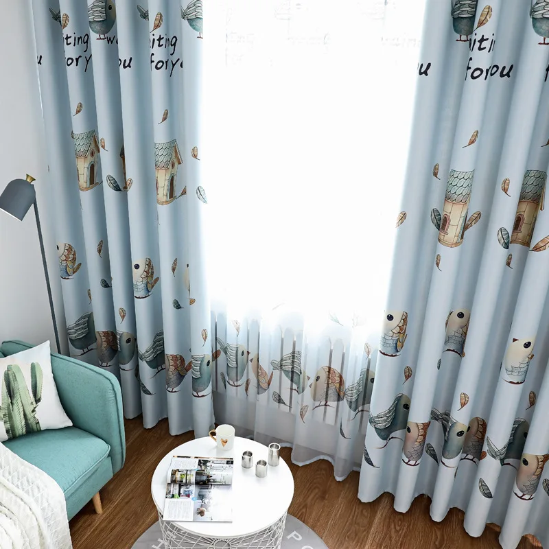 

Cute Birds Curtain For Baby Kids Room Cartoon Blue Sheer Voile Window Bedroom Treatment Tulle Drape M&078#40