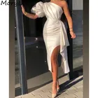 Платья для выпускного вечера, пикантное атласное платье до колен с одним плечом и Боковым Разрезом, из спандекса, на молнии сзади