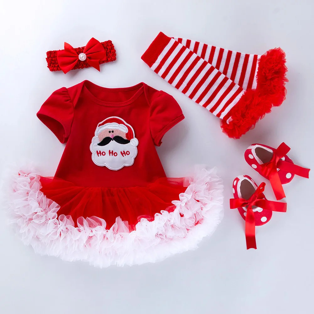 

Santa Claus Red Baby Girl Christmas Outfit Romper Dress Headband Leg Warmers Shoes Newborn Kids Clothes Sets Children Clothing