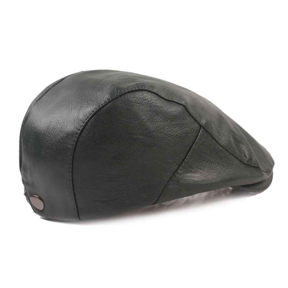 Man Berets PU Material Hats with Visor for Male Solid Color Adjustable Head Circumference High Quality Outdoor Fashion