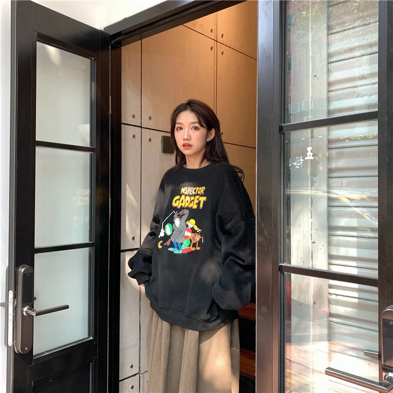 

XZ1077 2021 new design sense niche plus velvet Loose and casual Sweatshirts women autumn