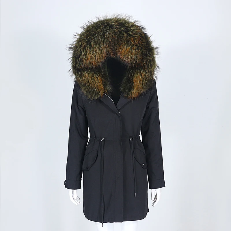 Женская парка с капюшоном и воротником из меха енота, водонепроницаемая длинная теплая зимняя куртка с капюшоном, отделанным натуральным мехом енота, 2022