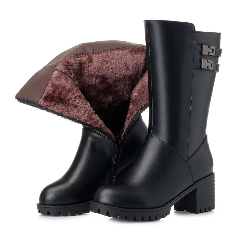 Women long boots 2020 genuine leather Ms Military thick wool warm big size 42 43 lady winter | Обувь