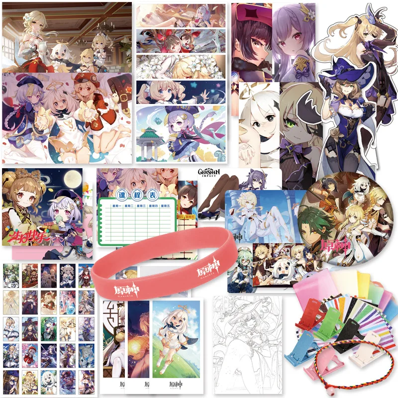 

Genshin Impact Lucky Gift Bag Collection Bag Toy Include Postcard Poster Badge Stickers Bookmark Gift