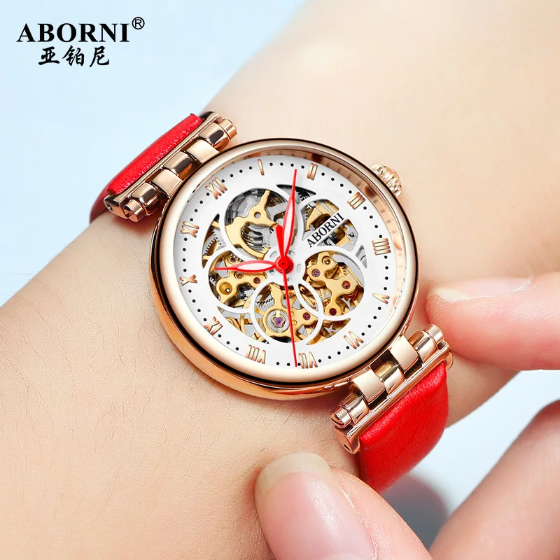 

2021 Mechanical Watch Women Bracelet Watch Automatic Wristwatch Leather Stainless Steel Band Female Clock Chic Reloj Mujer