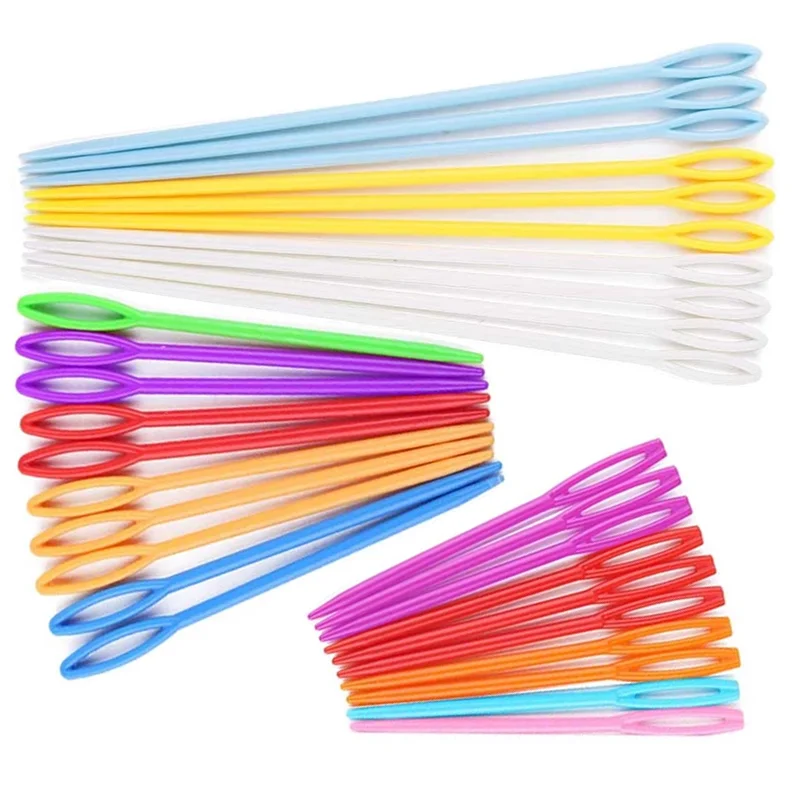 

LMDZ 30 Pcs Large Eye Plastic Needles, 2.7Inch/3.5Inch/5.9Inch Plastic Weaving Needles, Learning Needles, Safety Plastic Needles