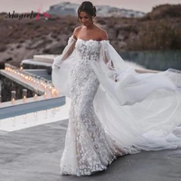 alagirls luxury wedding dress bridal gown 2022 ivory boho wedding dress with sleeves appliques mermaid long vestidos de novia