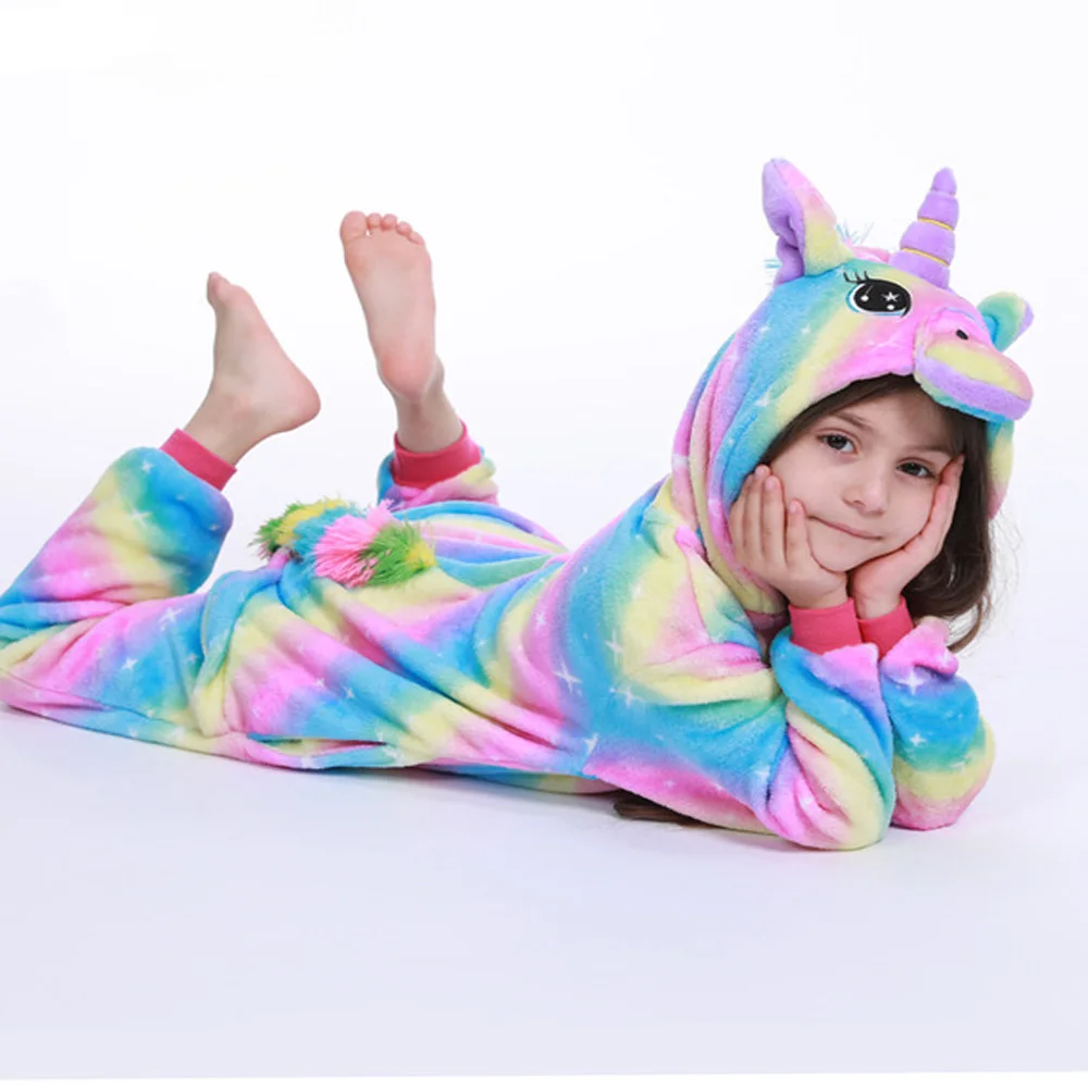 Winter Flannel Boys Pajamas Children Hoodies Cosplay Unicorn Licorne Kigurumi Jumpsuits Kids Oneises For 4 6 8 10 12 Year |