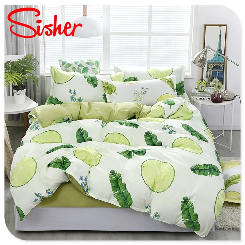 Sisher Simple Bedding Sets floral White Leaf Duvet Cover Set Single Double Queen Size King Bedclothes Quilt Plant No Bed Sheet