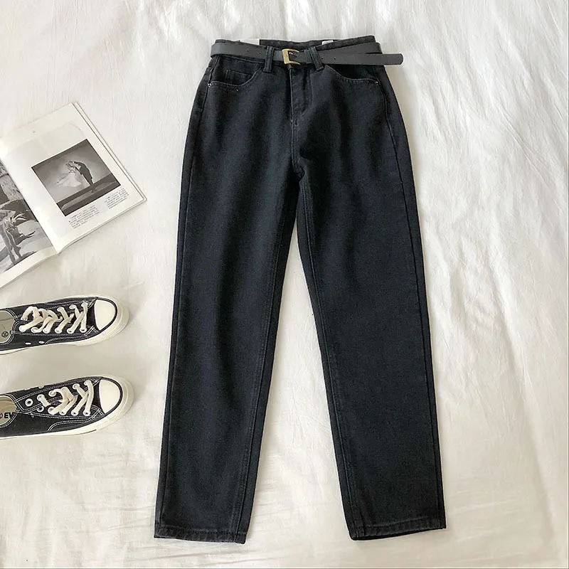 

2020 Spring High Waist Jeans Women Fashion Harem Pants Ankle-Length Stretch Jeans with Belt Streetwear