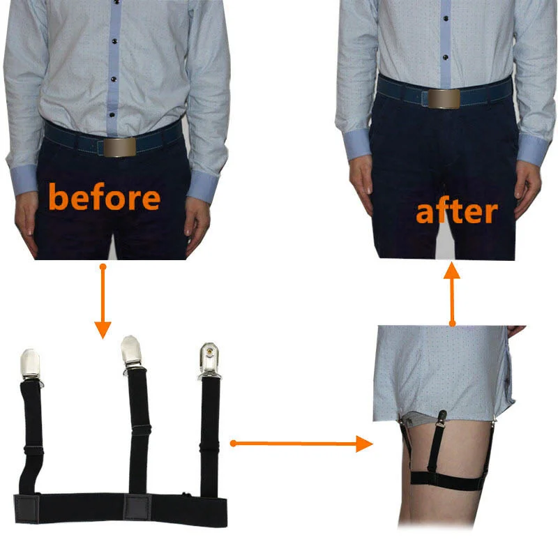 

Pair Men Shirt Stays Belt with Non-slip Locking Clips Keep Shirt Tucked Leg Thigh Suspender Garters Strap