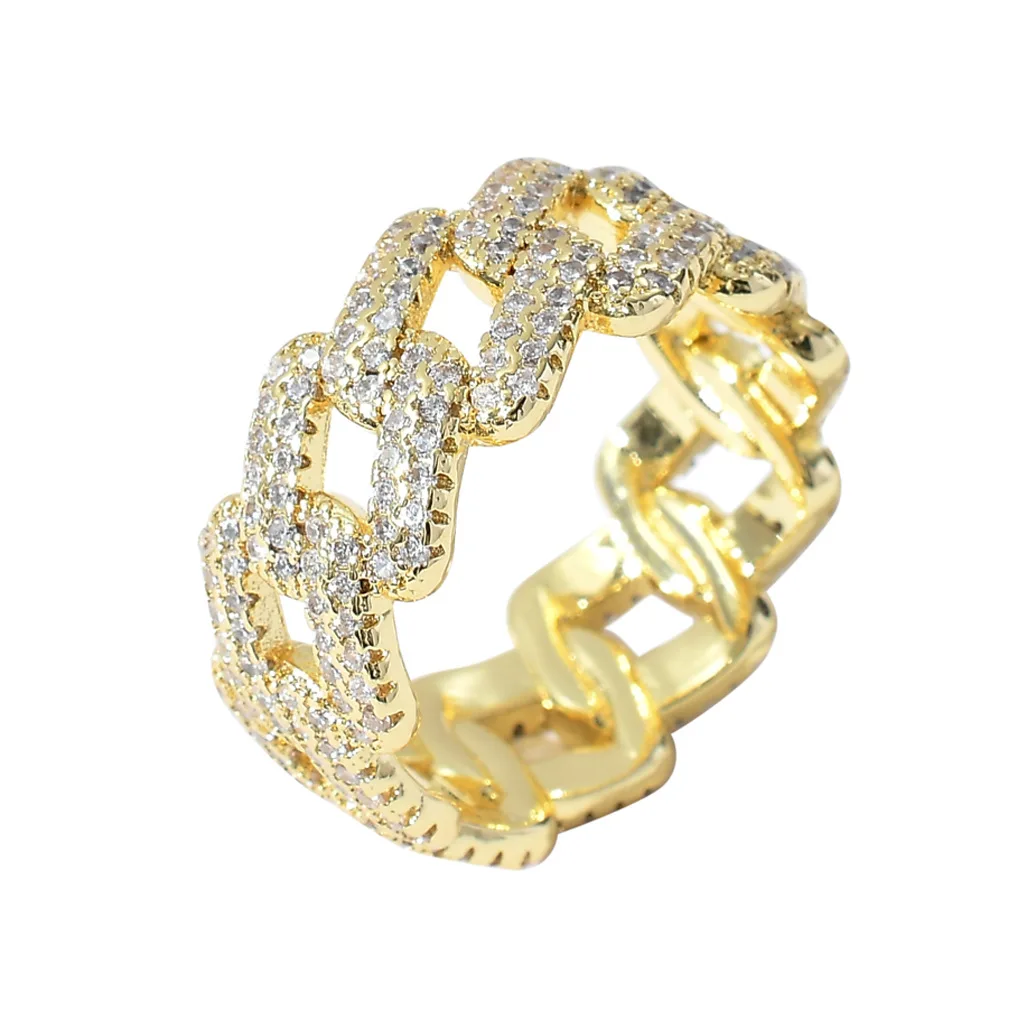 

Новое кольцо-цепочка в европейском и американском стиле с цирконом в стиле хип-хоп, инкрустированное медным покрытием, из настоящего золота...