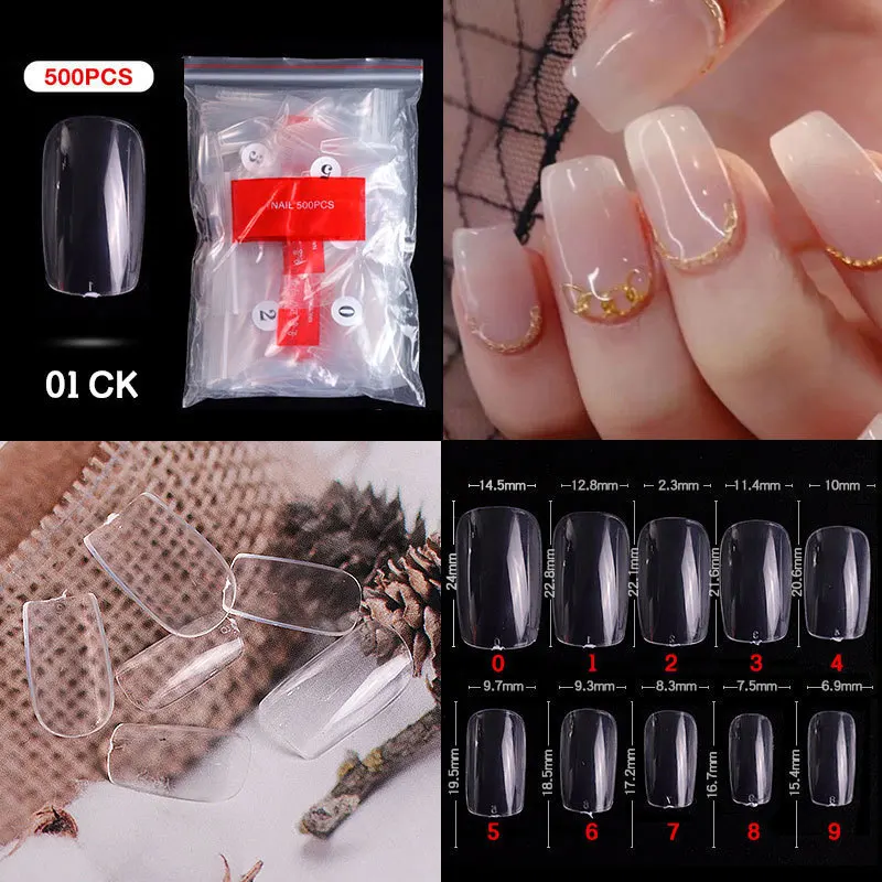 

500pcs/bag False Ballerina Natural Transparent Coffin Fake Nails Manicure Nails for Extension&Protection Nail Art