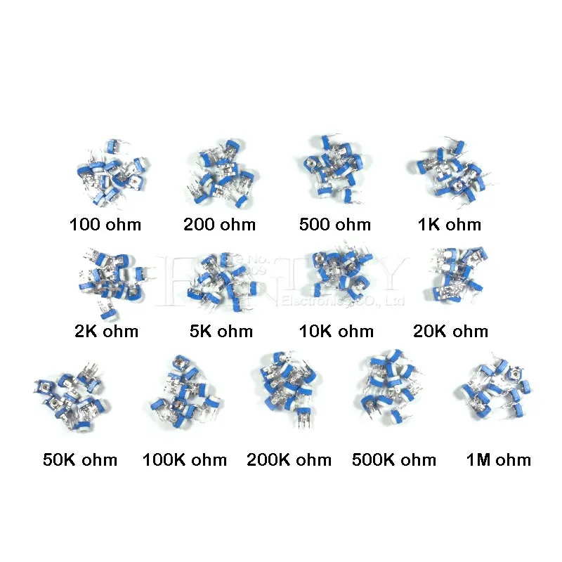 13valuesX10pcs = 130pcs обрезки потенциометра набор компонентов сделай сам Новый 100 ohm 1mohm