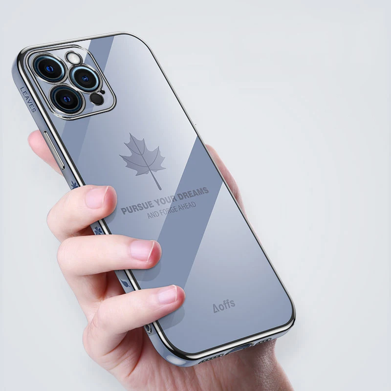 

Роскошный квадратный чехол с покрытием для телефона iPhone 13 12 Mini 11 Pro Max мягкий чехол с Кленовым листом для iPhone X XS XR 8 7 6 6s Plus SE 2020