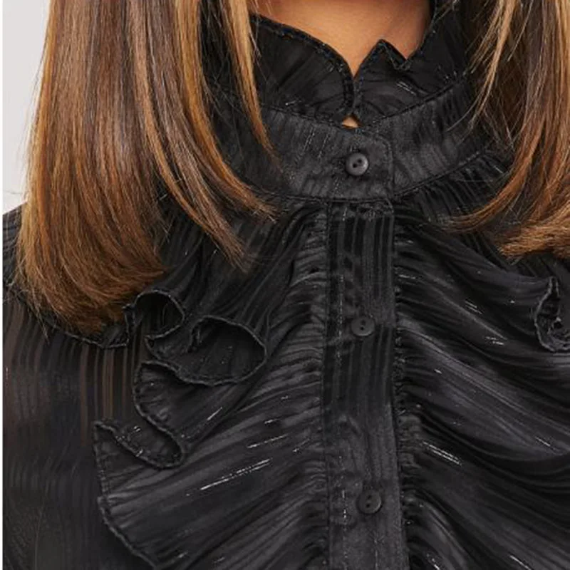 

Unaiza Women Casual Shirt 2021 Fashion Ruffled Solid Color Elegant Shirt Long Sleeve Top Slim Long Sleeve Ruffle Sleeve Shirt