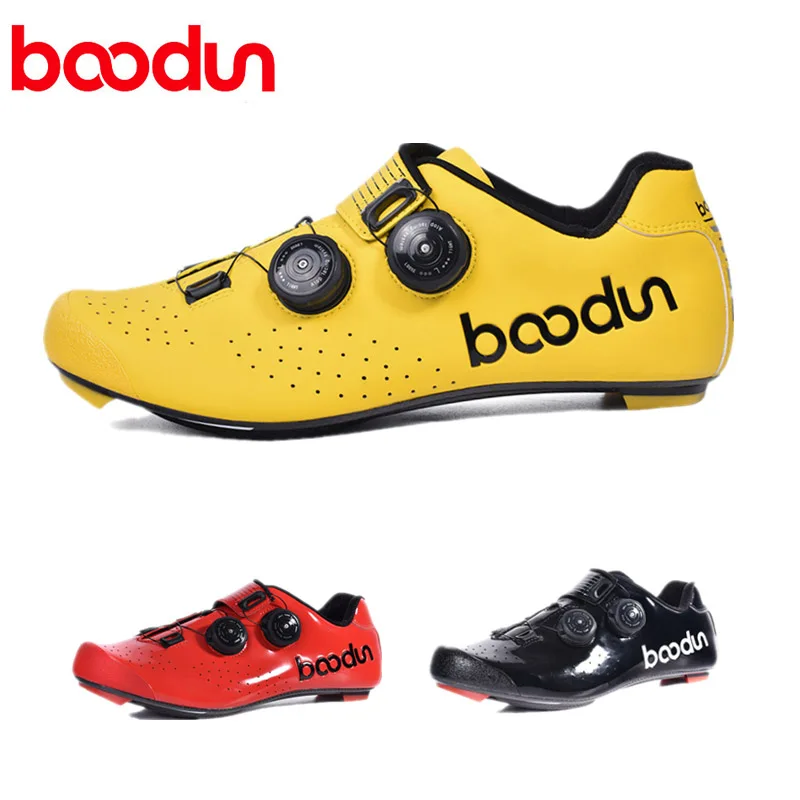 

BOODUN Carbon Fiber Road Cycling Shoes Sapatilha Ciclismo Ultra-Light Breathable Riding Bicycle Add SPD-SL Bike Pedals Bicicleta