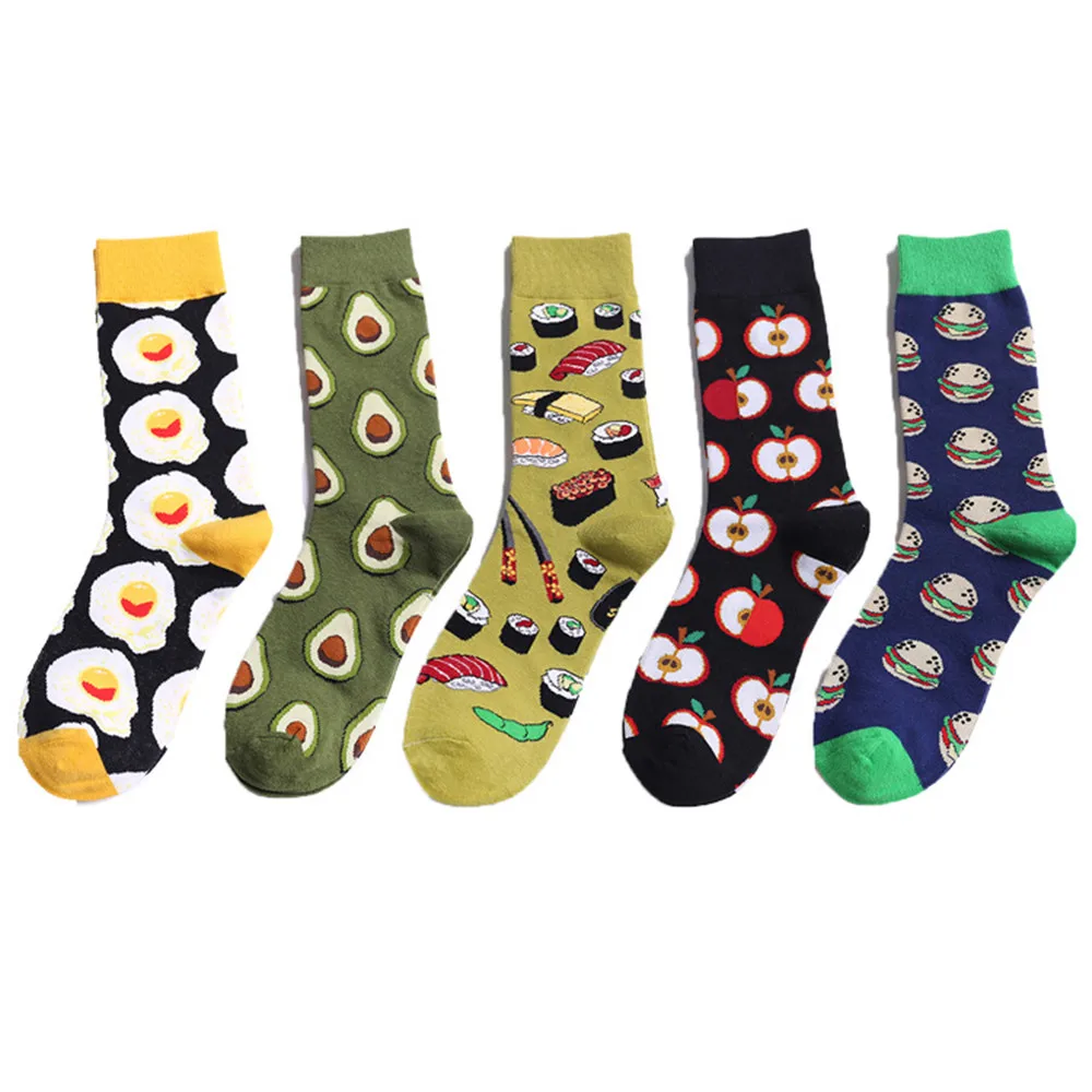 

Food Fruits Pattern Cotton Crew Socks Harajuku Mid-Calf Long Socks for Men Trendy Ankle Sox In Tube Avocado Apple Sports Socks