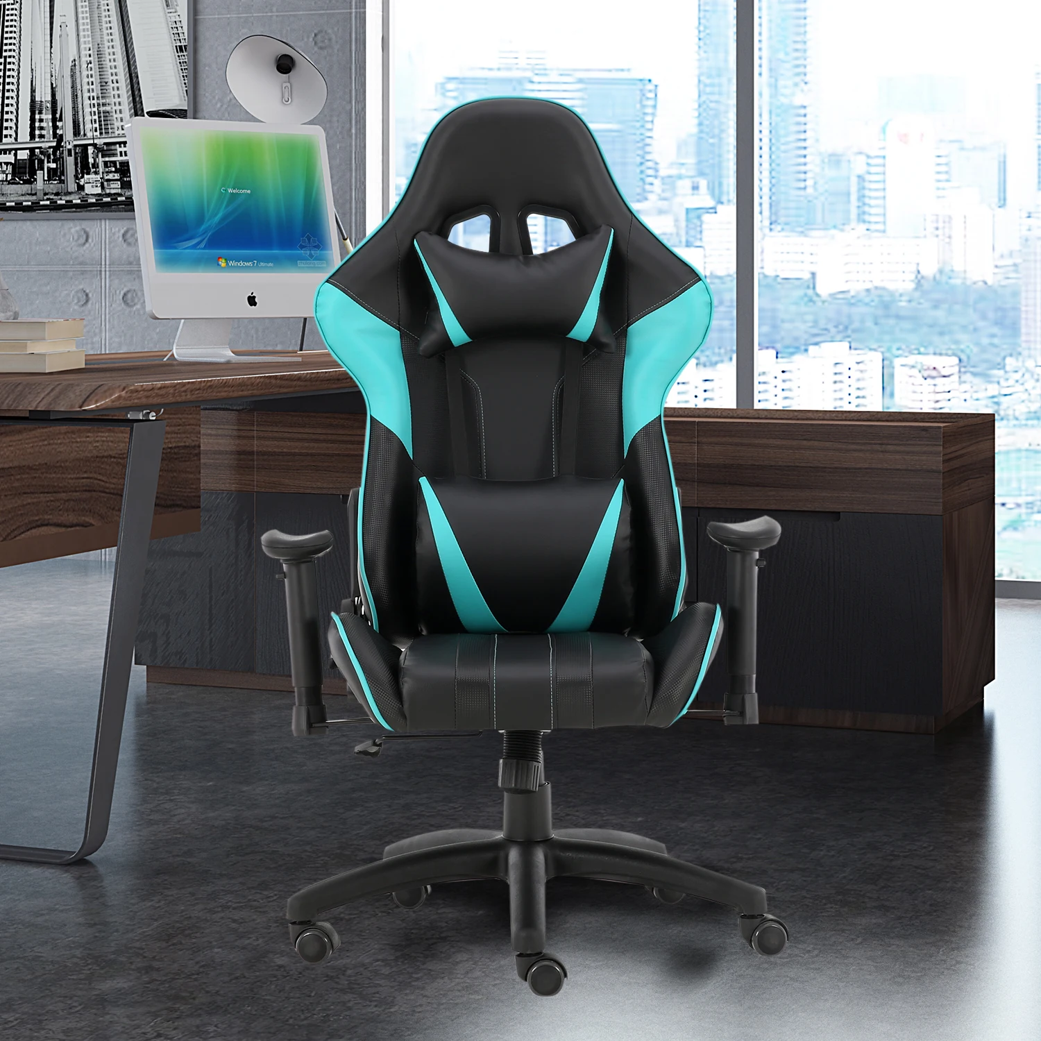 

90-160° Gaming Office Swivel Chairs With Headrest And Lumbar Pillow Furniture Recliner Computer PU Leather Seat Armchair