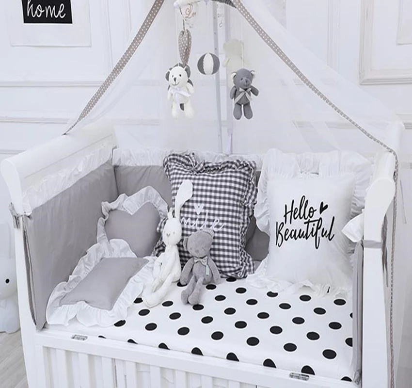 Детский комплект постельного белья бампер 100% хлопок лист лотоса кружево