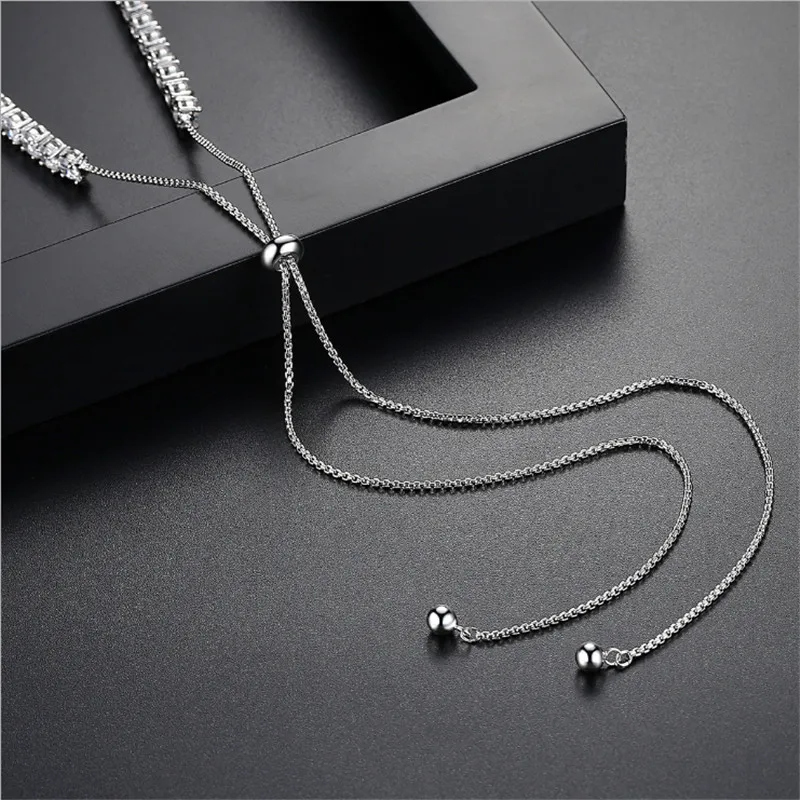 Новое поступление женское ожерелье AAA Кристаллы Регулируемая Длина Серебряный