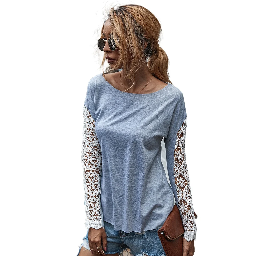 

Long Sleeve Tshirt Whit Top Short for Lace Long Sleeves Hollow Out Design Autumn and Winter New Fashion Shirts Casual Clothes