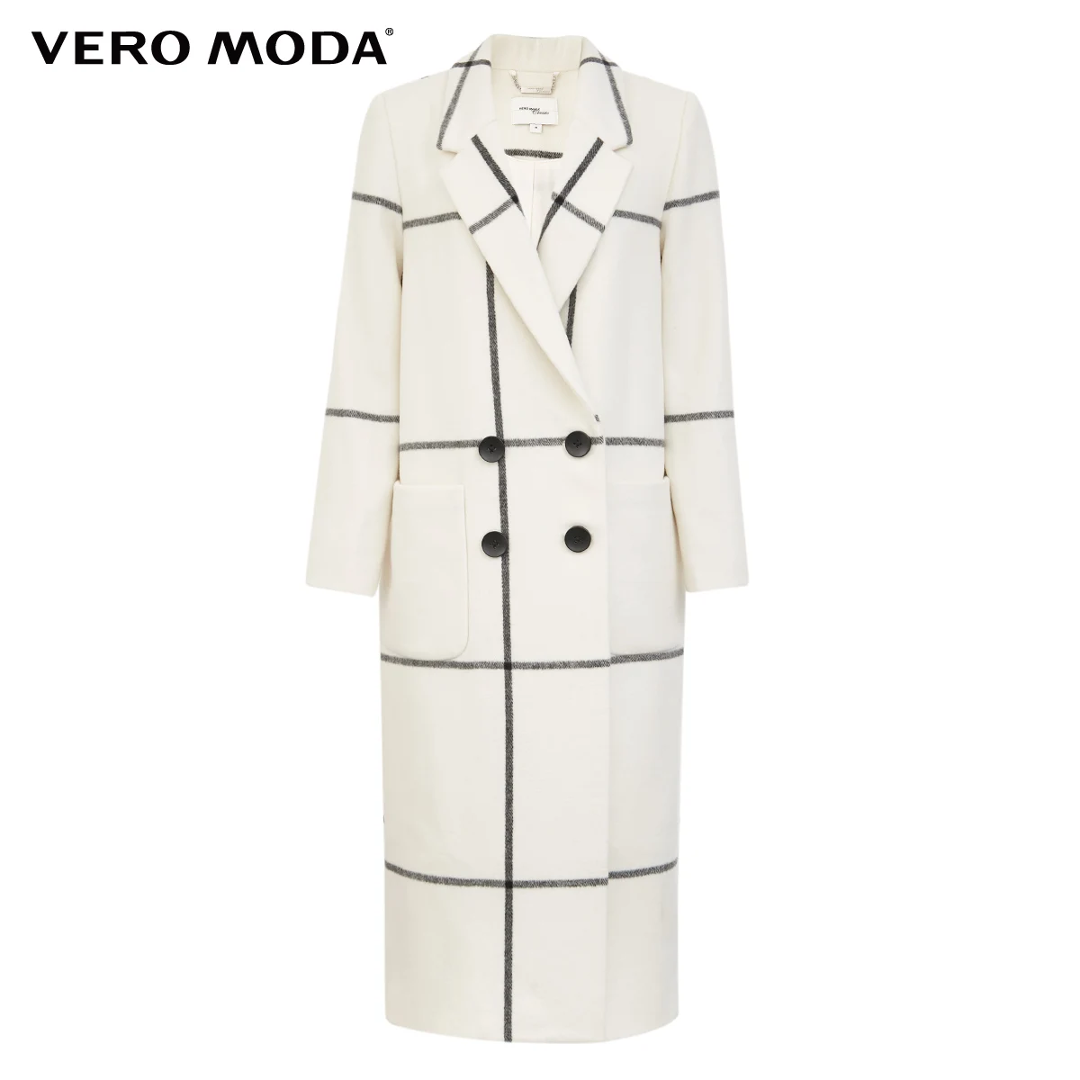 Vero Moda женское двубортное шерстяное пальто в клетку из овечьей шерсти | 319427501