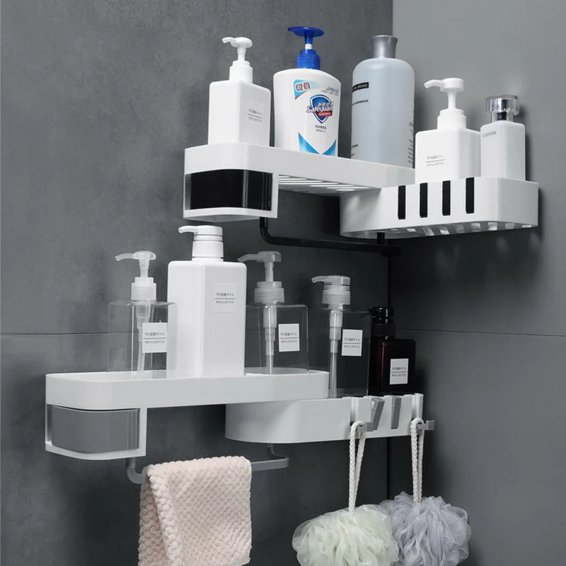 

Creative new bathroom corner rack wall hanging rotating corner rack bathroom vanity free punch storage rack