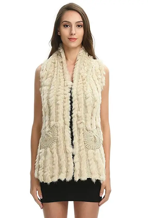 Knitted real rabbit fur vest /jacket/coat Winter warm women genuine outwear V728 | Женская одежда