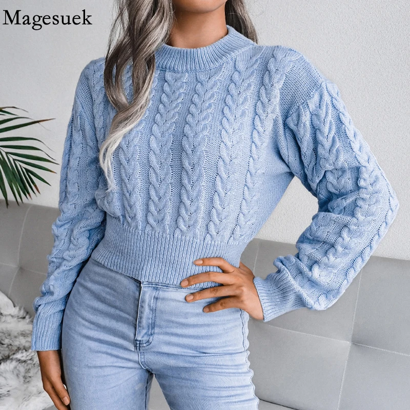 

Fashion O Neck Twist Navel Pullover Women Sweater Autumn and Winter Knitted Crop Sweater Casual Long Sleeve Top Pull Femme 18132
