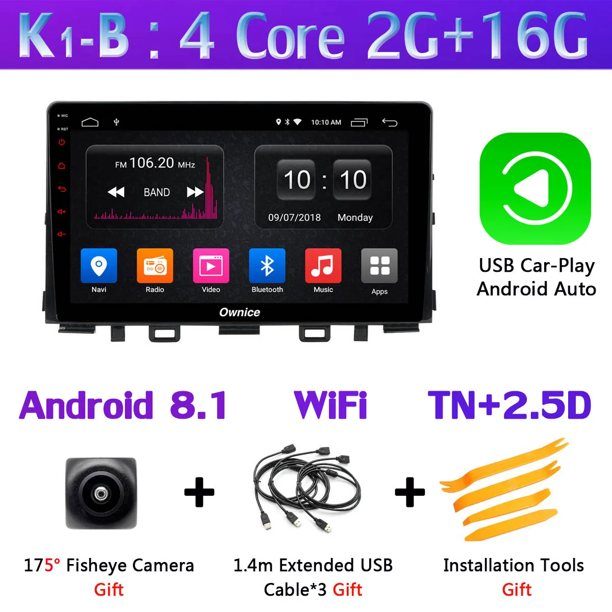 K1-B-CarPlay 1din 360 ° панорамный 4G SIM Wi-Fi Android 9,0 8Core 4G+ 64G DSP CarPlay автомобильный мультимидийный Навигатор Радио плеер для Kia Rio - Цвет: K1-B-CarPlay