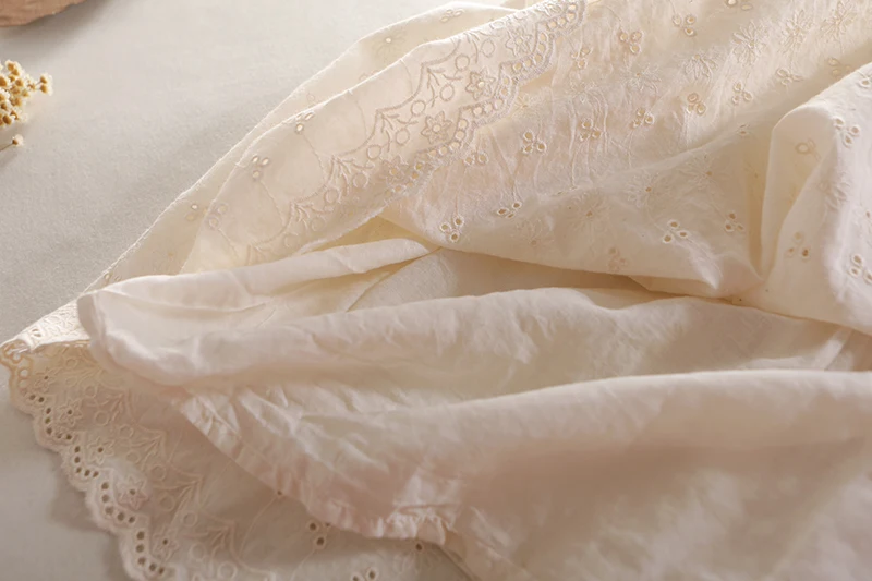 

Mori Girl Cotton Hollow out Floret Embroidery Skirt New Summer Elastic Waist Lace Women Solid Color Skirt Women