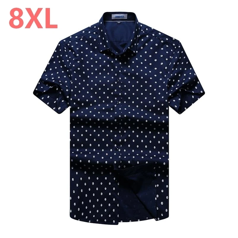 

Plus size 8XL 7XL cotton Summer Men Shirt High Quality Short Sleeve Fashion Floral Printing Man Shirts Brand Male Dress Shirt