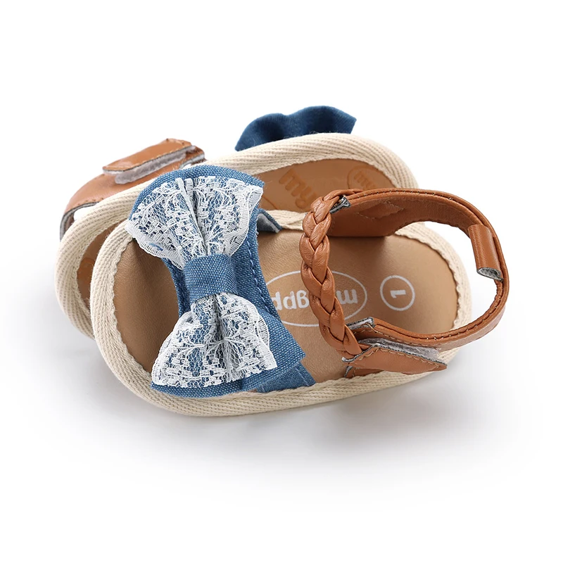 Sandalias de verano para ni&ntilde;a, zapatos antideslizantes de fondo suave, decoraci&oacute;n tejida con lazo, Kawai, para primeros pasos-1