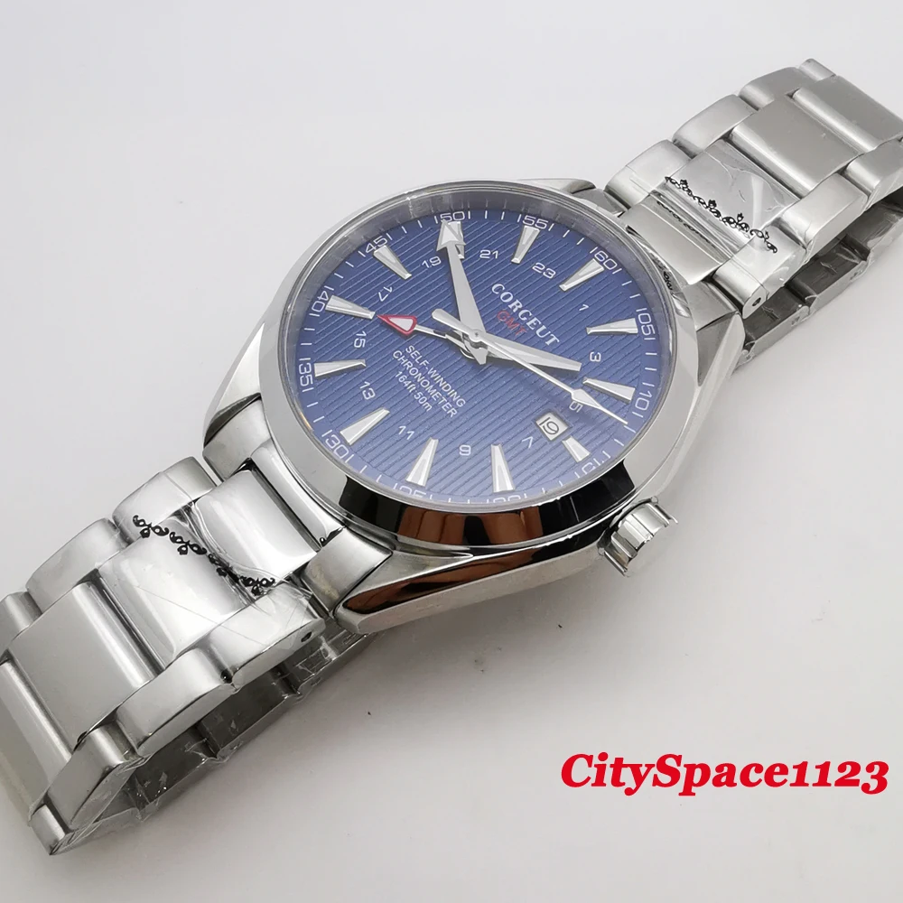 Мужские механические часы из нержавеющей стали с синим циферблатом 41 мм|Мужские