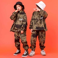 military uniform girls boys camouflage suit childrens jazz dance costumes long sleeved loose pants kids street dancewear xs1318