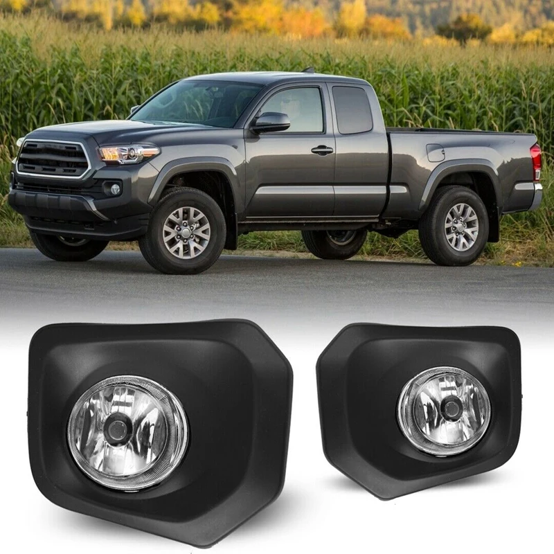 

Пара прозрачных линз для Toyota Tacoma 2016-2020, противотуманные фары на передний бампер, фары дальнего света + переключатель + комплект крышек слева +...
