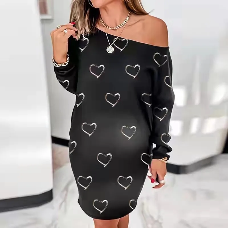 

2021 autumn new European and American women's 3D printed round neck long-sleeved loose dress
