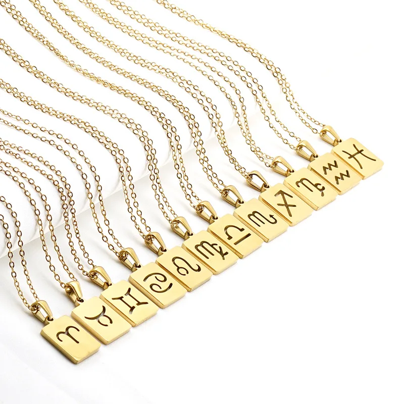 

2021 New Arrival 12 Zodiac Sign Necklaces Constellations Pendant Stainless Steel Gold Chains Choker For women Fashion Jewelry
